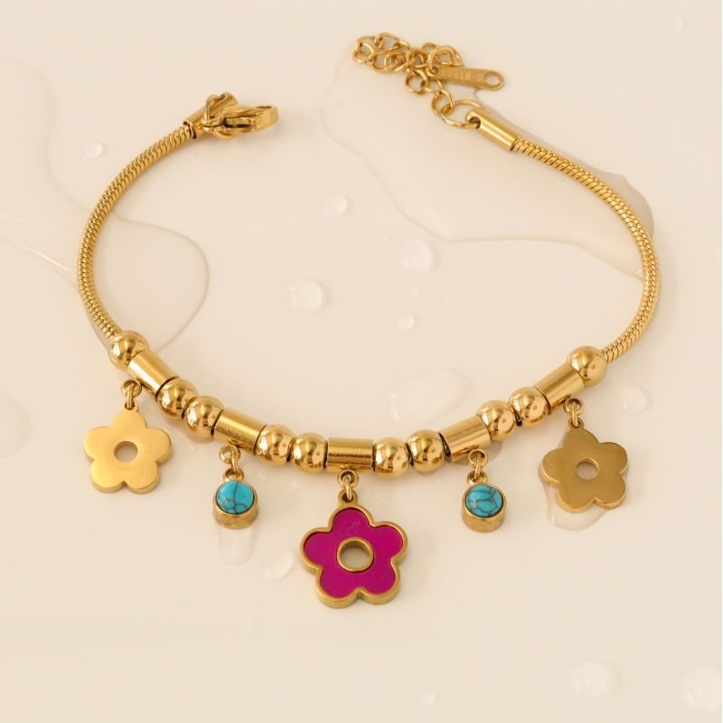 Pulseira Estilo Pandora Flor em Aço Inox (Linha Premium)