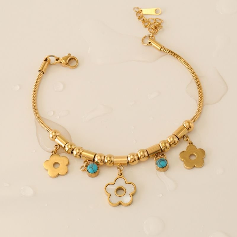 Pulseira Estilo Pandora Flor em Aço Inox (Linha Premium)