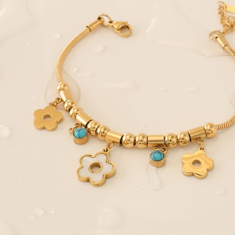 Pulseira Estilo Pandora Flor em Aço Inox (Linha Premium)