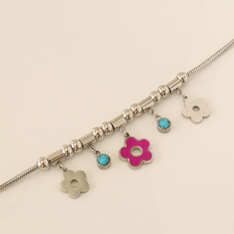 Pulseira Estilo Pandora Flor em Aço Inox (Linha Premium)