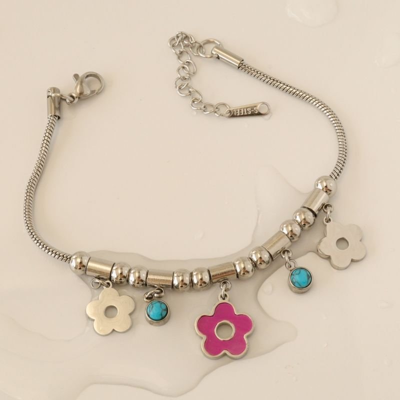 Pulseira Estilo Pandora Flor em Aço Inox (Linha Premium)