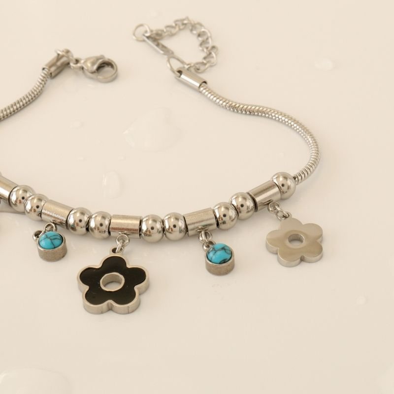 Pulseira Estilo Pandora Flor em Aço Inox (Linha Premium)