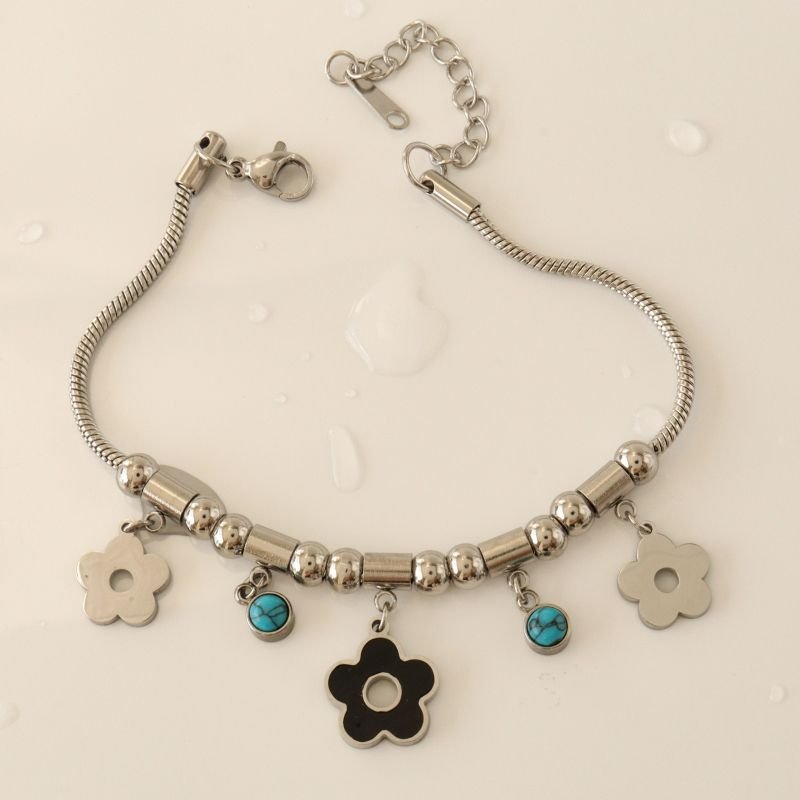 Pulseira Estilo Pandora Flor em Aço Inox (Linha Premium)