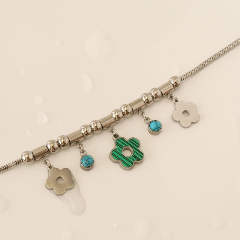 Pulseira Estilo Pandora Flor em Aço Inox (Linha Premium)