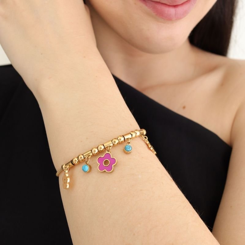 Pulseira Estilo Pandora Flor em Aço Inox (Linha Premium)