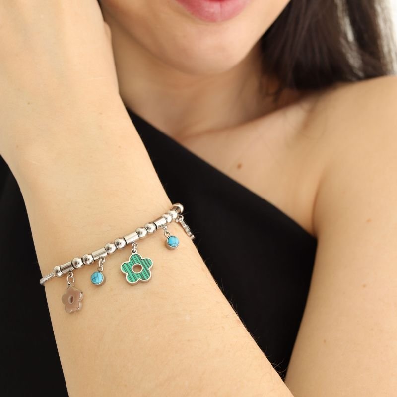 Pulseira Estilo Pandora Flor em Aço Inox (Linha Premium)