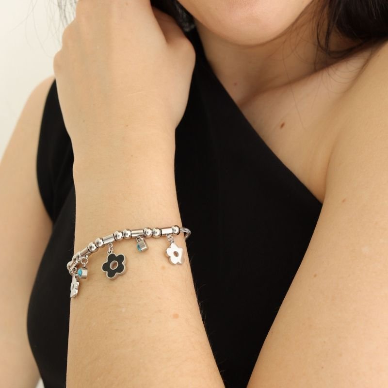 Pulseira Estilo Pandora Flor em Aço Inox (Linha Premium)