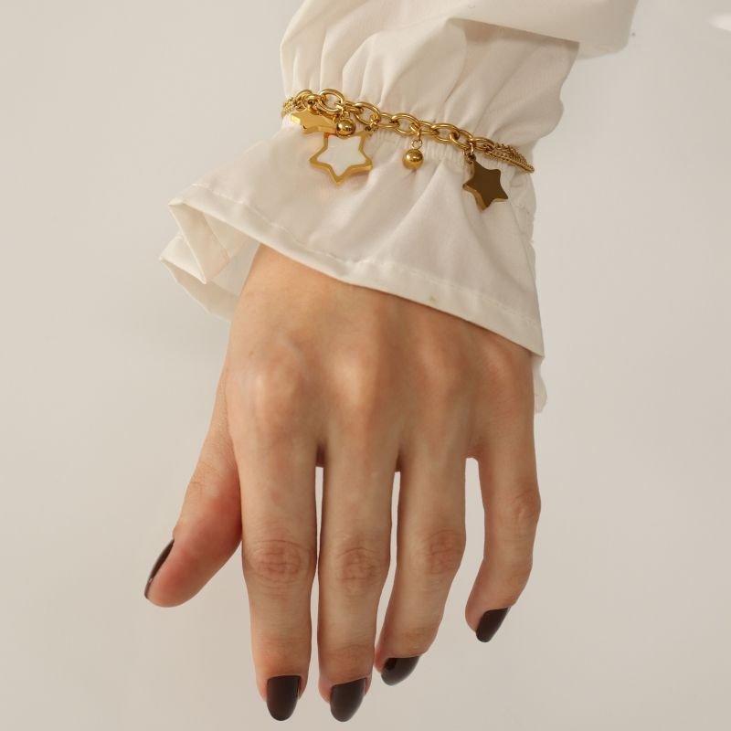 Pulseira Estrela com Pingentes em Aço Inox (Linha Premium)