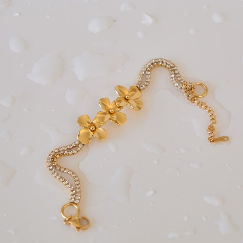 Pulseira Flor com Detalhes em Aço Inox (Linha Premium)