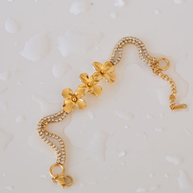 Pulseira Flor com Detalhes em Aço Inox (Linha Premium)
