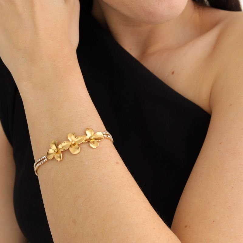 Pulseira Flor com Detalhes em Aço Inox (Linha Premium)