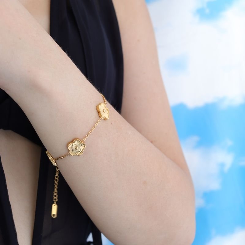 Pulseira Flor Inspiração em Aço Inox (Linha Premium)