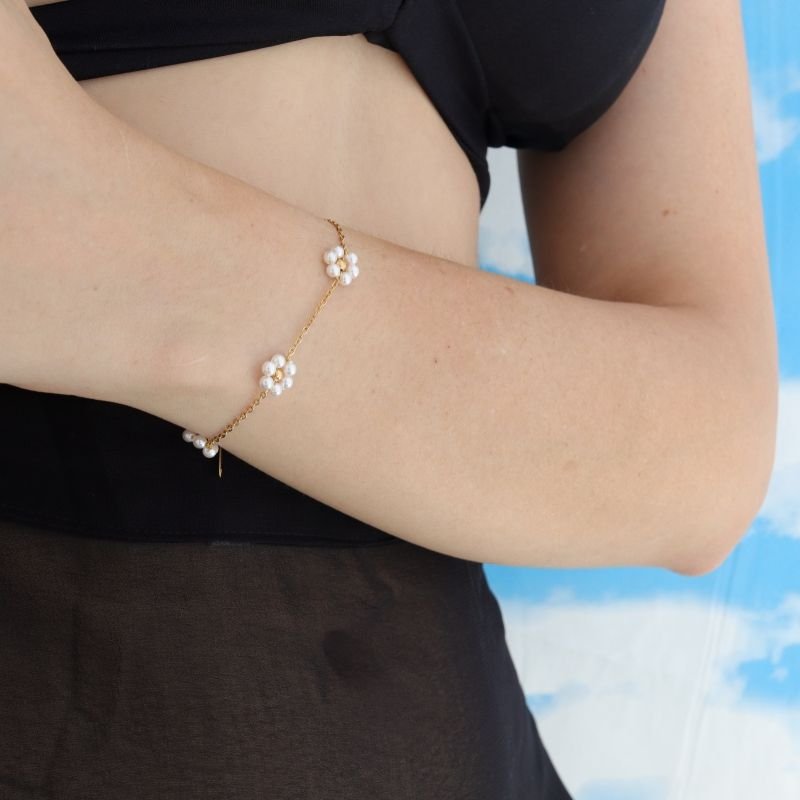 Pulseira Flor Pearl em Aço Inox (Linha Premium)