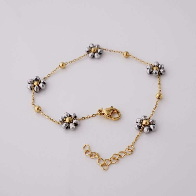 Pulseira Flower Gray Stone em Aço Inox (Linha Premium)