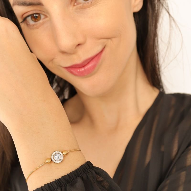 Pulseira Gravatinha Ponto de Luz Cravejado em Aço Inox (Linha Premium)