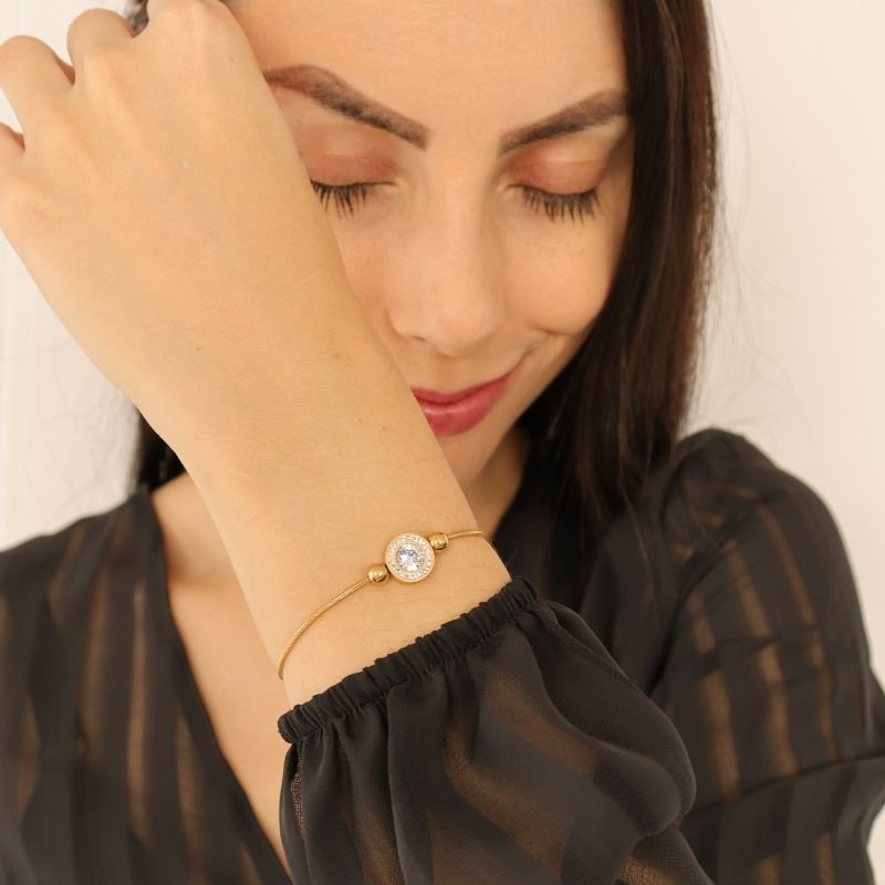 Pulseira Gravatinha Ponto de Luz Cravejado em Aço Inox (Linha Premium)