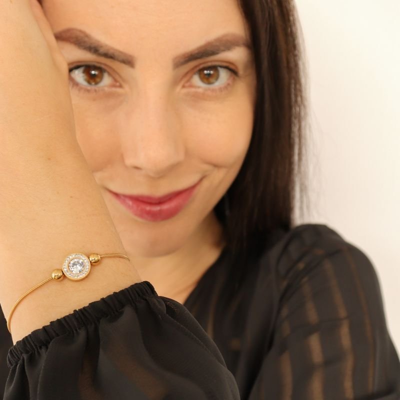 Pulseira Gravatinha Ponto de Luz Cravejado em Aço Inox (Linha Premium)