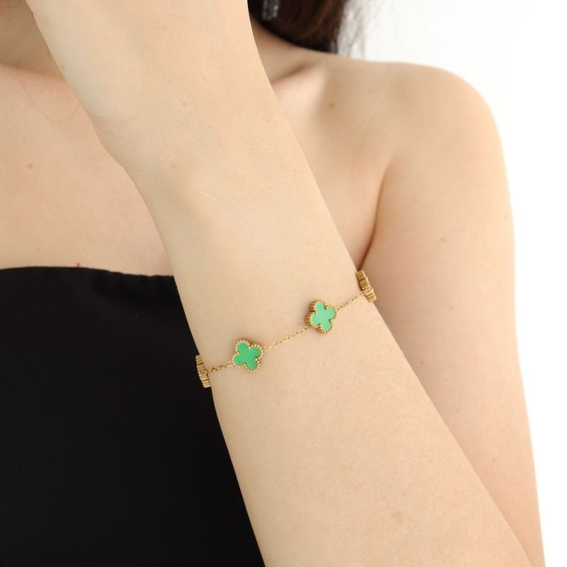 Pulseira Inspiração da Van Cleef Verde em Aço Inox