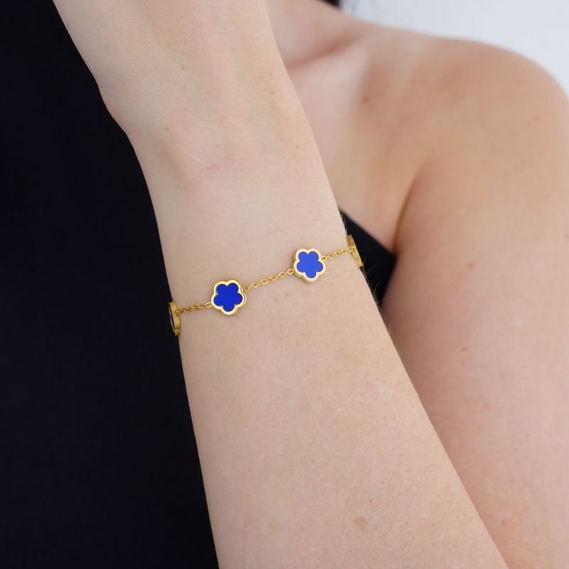 Pulseira Inspiração Van Cleef Azul em Aço Inox