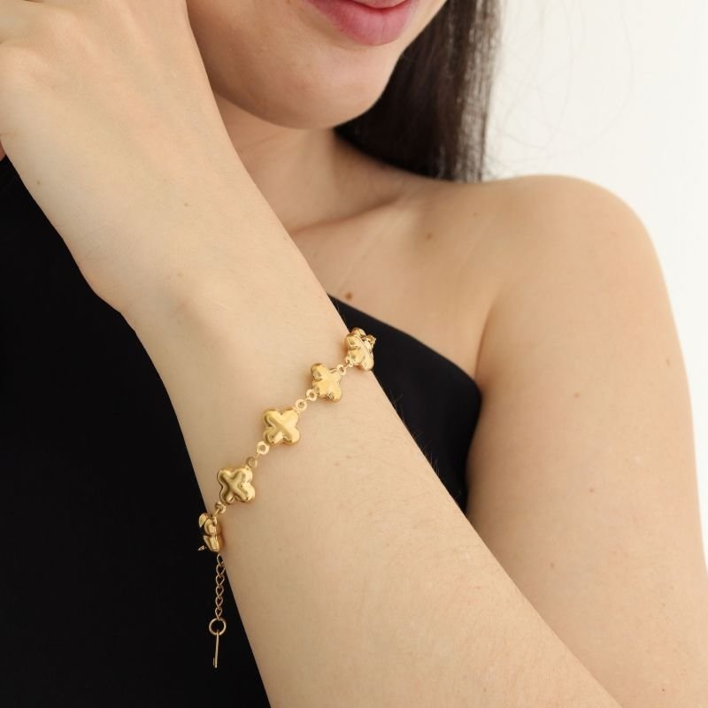 Pulseira Inspiração Van Cleef em Aço Inox (Trevo 3D com interior leve, não Maciço)