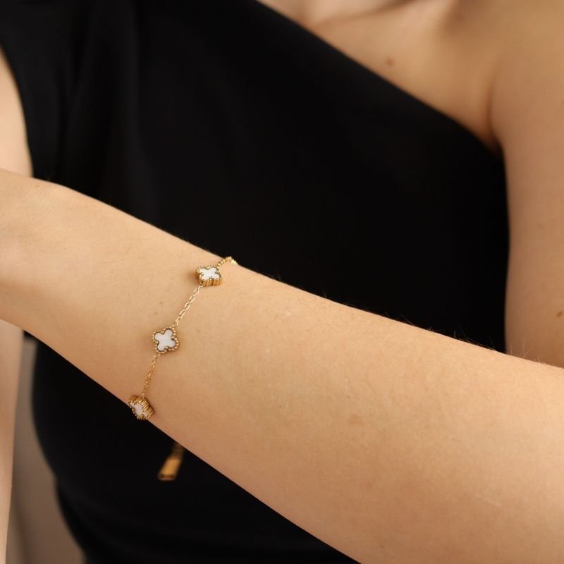 Pulseira Inspiração Van Cleef Branca em Aço Inox