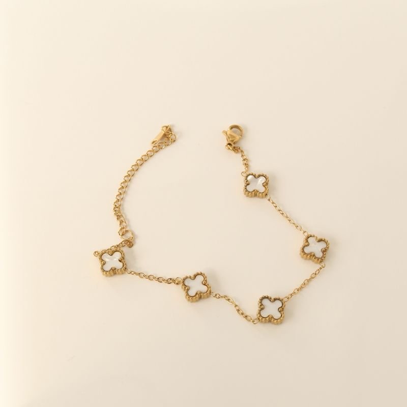 Pulseira Inspiração Van Cleef Branca em Aço Inox