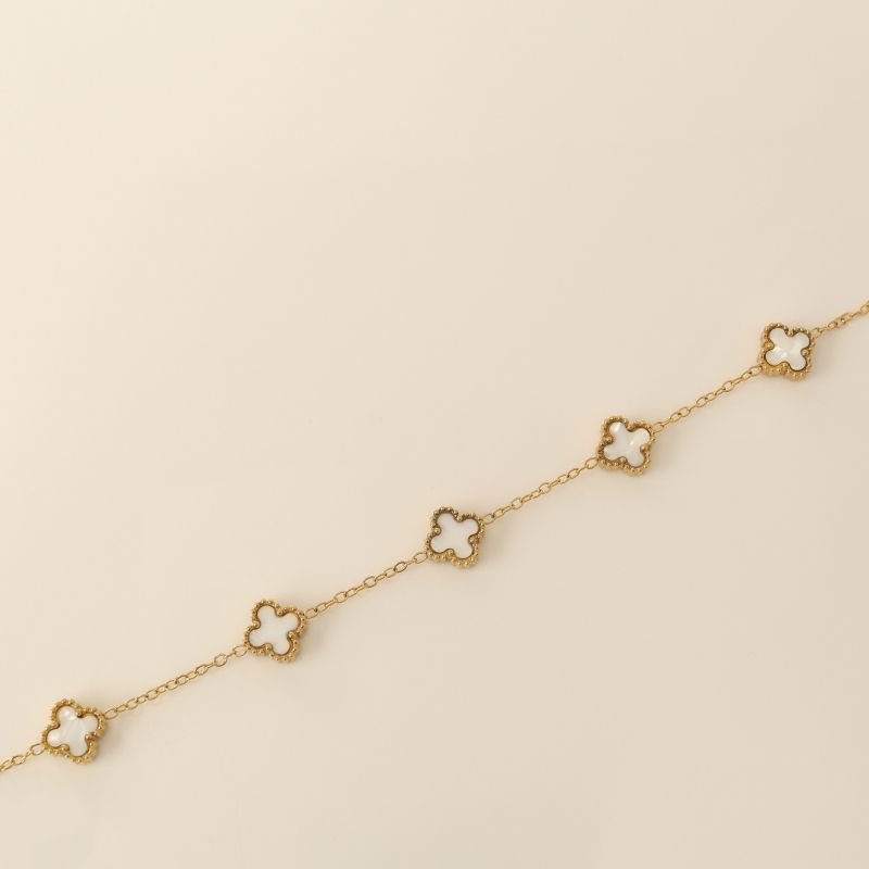 Pulseira Inspiração Van Cleef Branca em Aço Inox