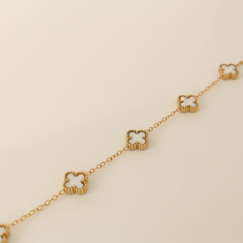 Pulseira Inspiração Van Cleef Branca em Aço Inox