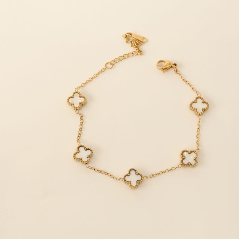 Pulseira Inspiração Van Cleef Branca em Aço Inox