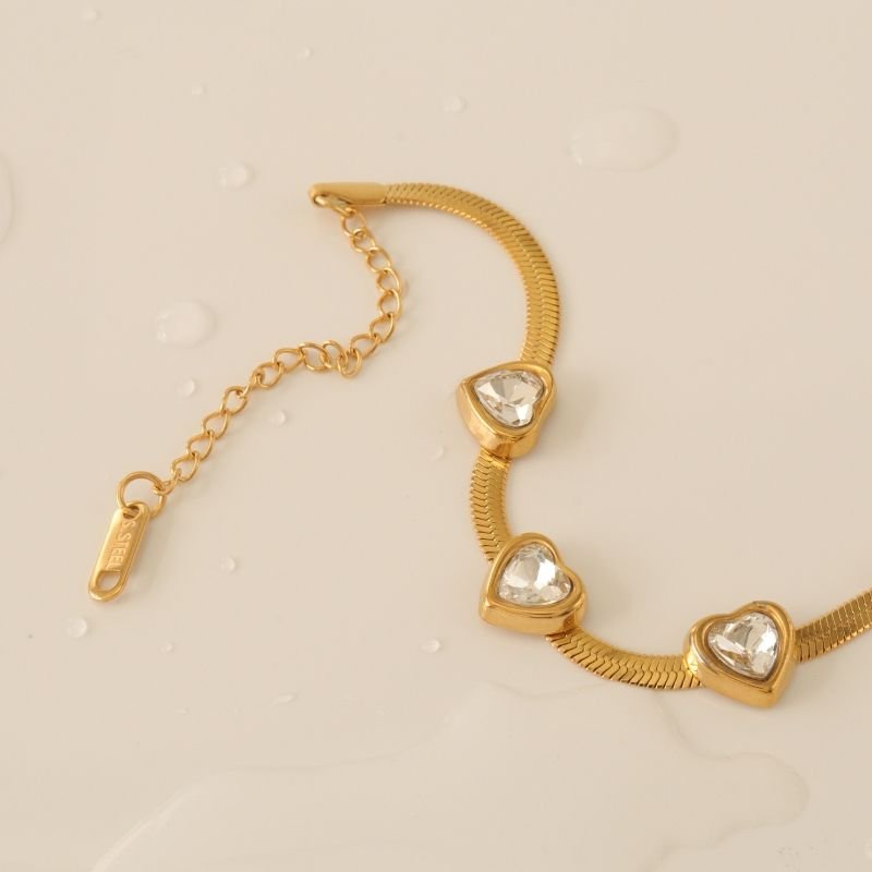 Pulseira Laminada com Coração Cristal em Aço Inox (Linha Premium)