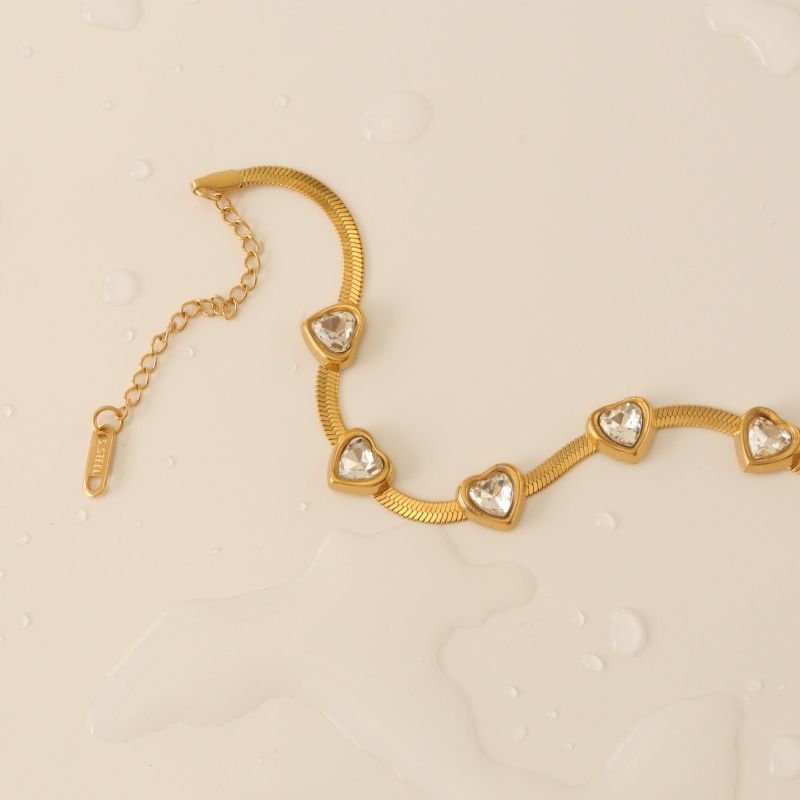 Pulseira Laminada com Coração Cristal em Aço Inox (Linha Premium)