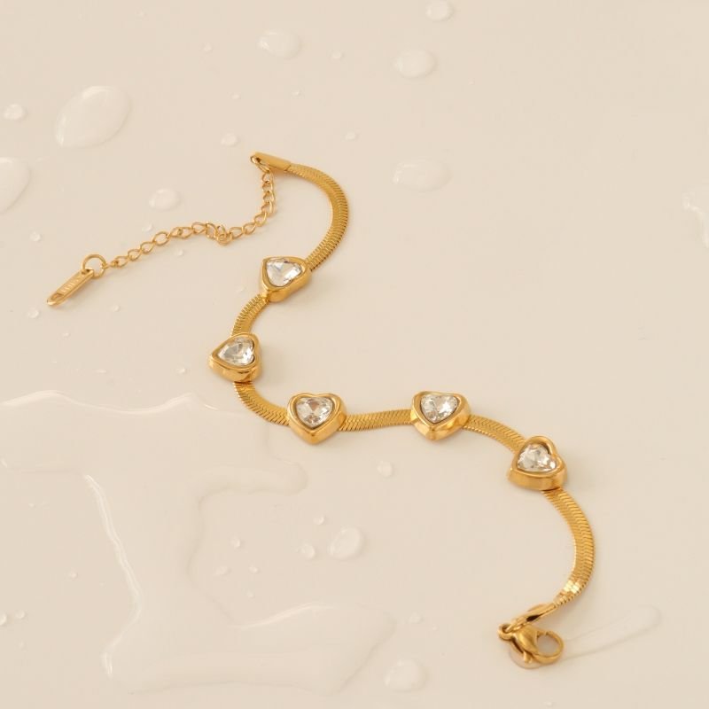 Pulseira Laminada com Coração Cristal em Aço Inox (Linha Premium)