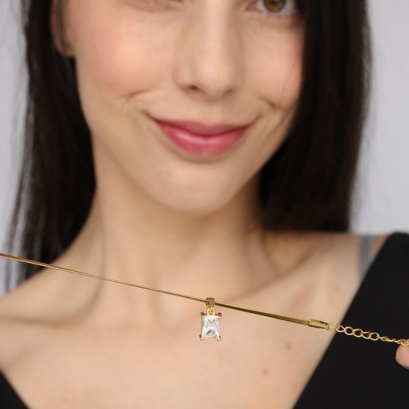 Pulseira Laminada com Pedrinha Aço Inox (Linha Premium)