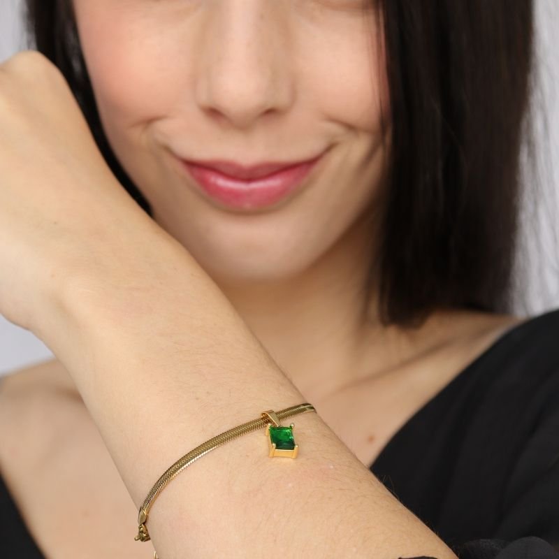 Pulseira Laminada com Pedrinha Aço Inox (Linha Premium)