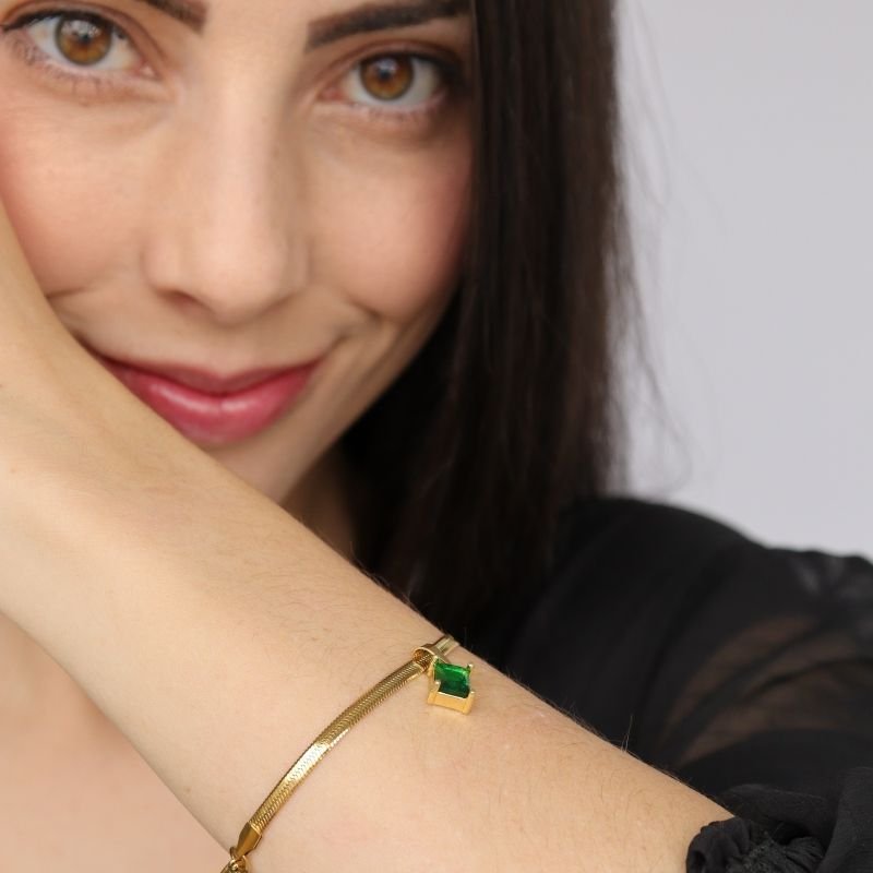 Pulseira Laminada com Pedrinha Aço Inox (Linha Premium)