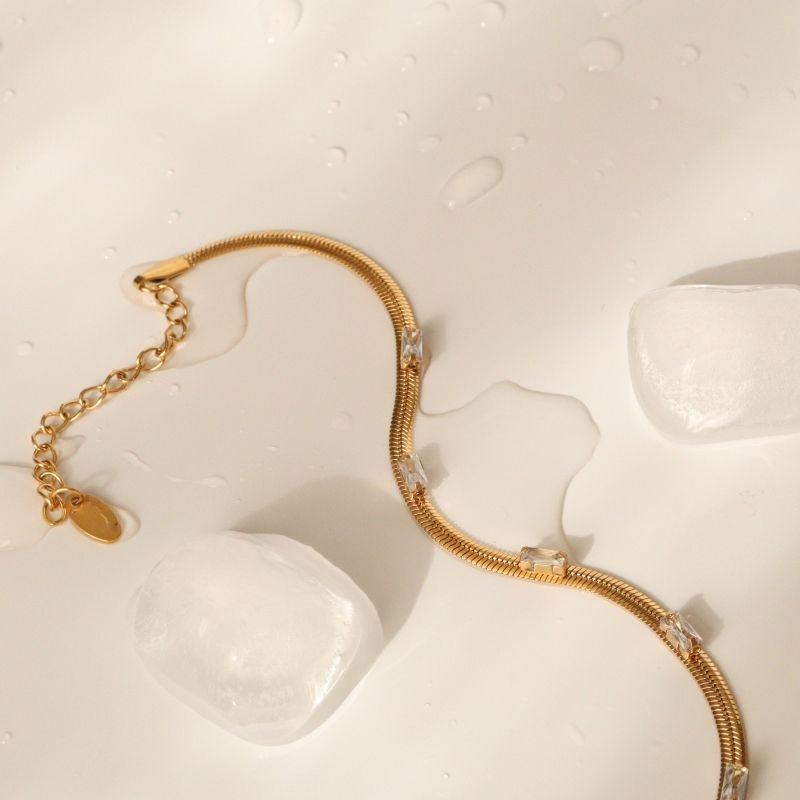 Pulseira Laminada com Pedrinhas em Aço Inox (Linha Premium)