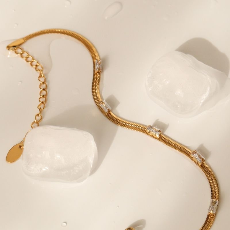 Pulseira Laminada com Pedrinhas em Aço Inox (Linha Premium)