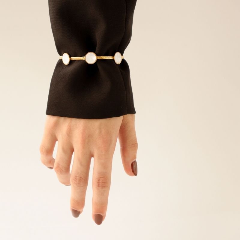 Pulseira Laminada com Pedrinhas em Aço Inox (Linha Premium)