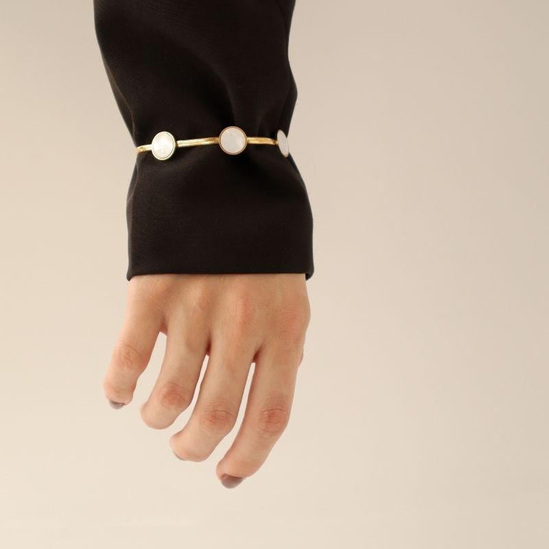 Pulseira Laminada com Pedrinhas em Aço Inox (Linha Premium)