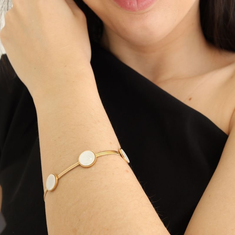 Pulseira Laminada com Pedrinhas em Aço Inox (Linha Premium)