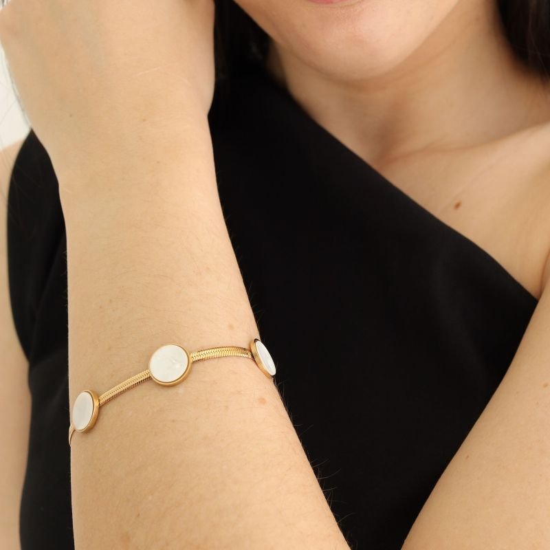 Pulseira Laminada com Pedrinhas em Aço Inox (Linha Premium)