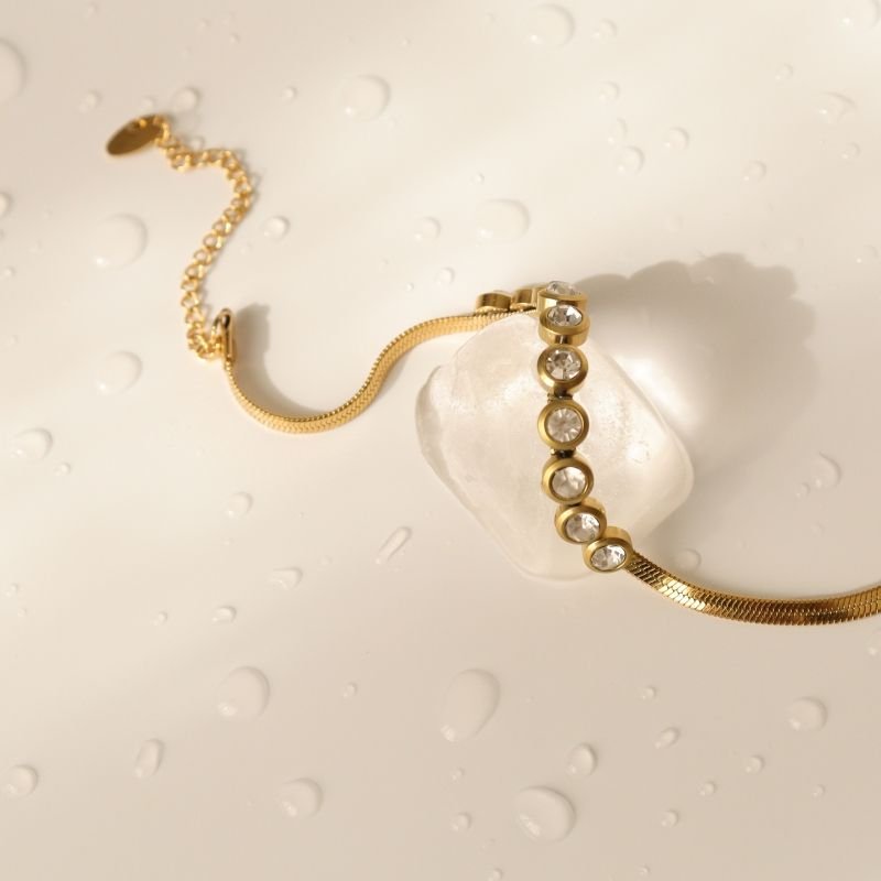 Pulseira Laminada com Strass em Aço Inox (Linha Premium)