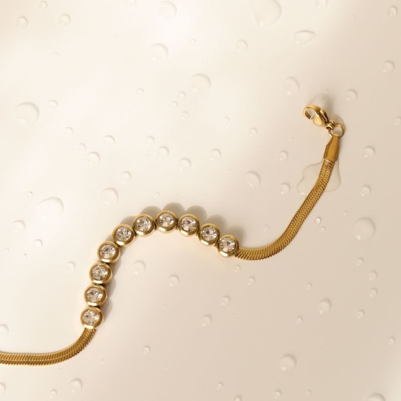 Pulseira Laminada com Strass em Aço Inox (Linha Premium)