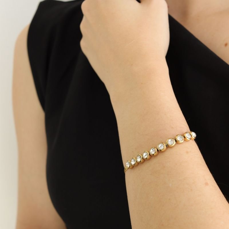 Pulseira Laminada com Strass em Aço Inox (Linha Premium)