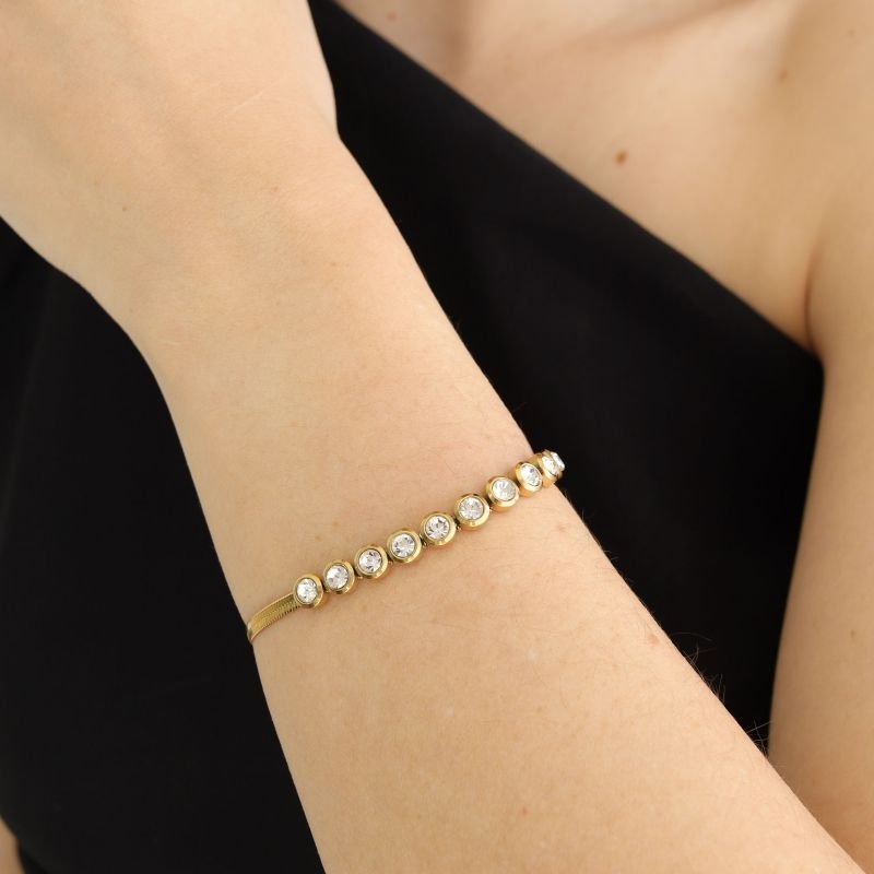 Pulseira Laminada com Strass em Aço Inox (Linha Premium)