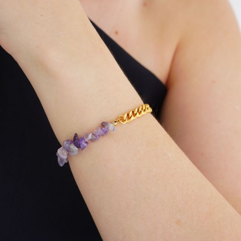 Pulseira Luxe Natural Chain Lilás em Aço Inox (Linha Premium)