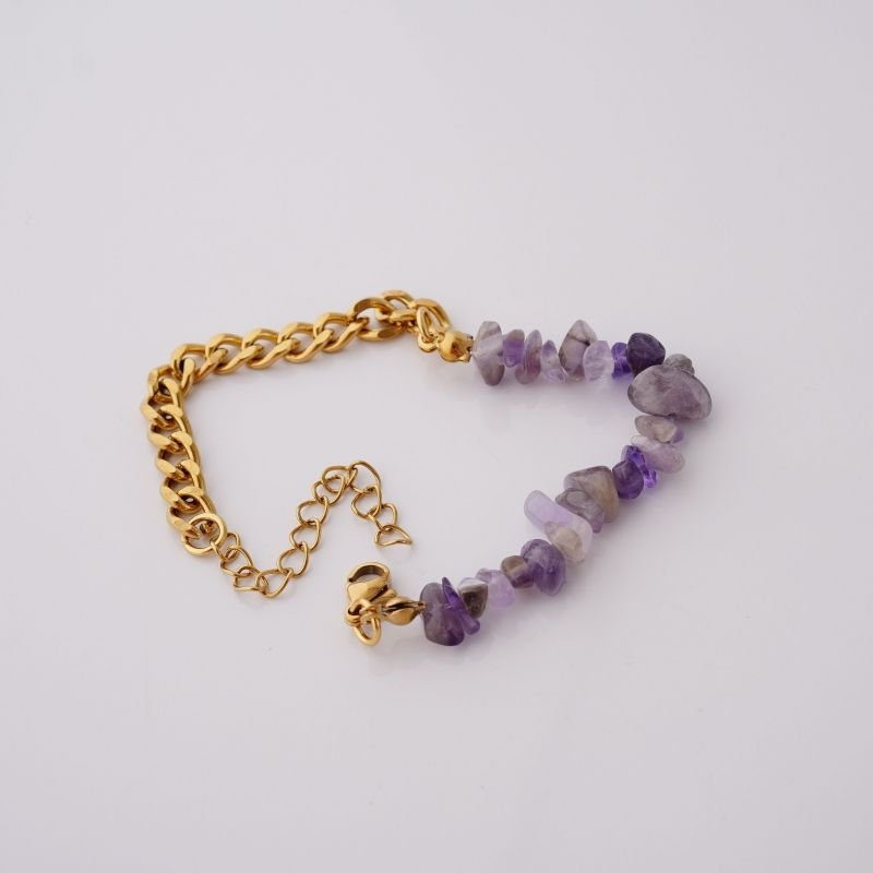 Pulseira Luxe Natural Chain Lilás em Aço Inox (Linha Premium)