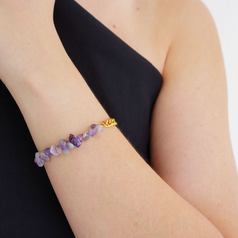 Pulseira Luxe Natural Chain Lilás em Aço Inox (Linha Premium)