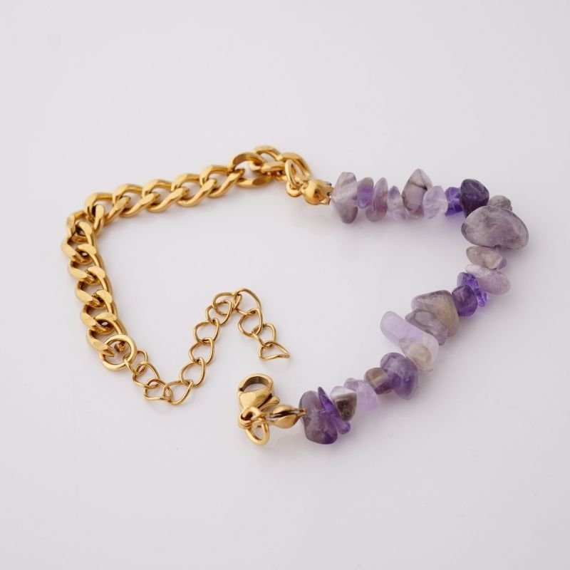 Pulseira Luxe Natural Chain Lilás em Aço Inox (Linha Premium)