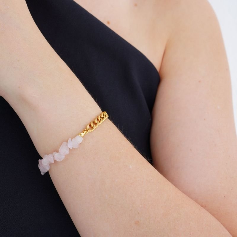 Pulseira Luxe Natural Chain Rosa Claro em Aço Inox (Linha Premium)